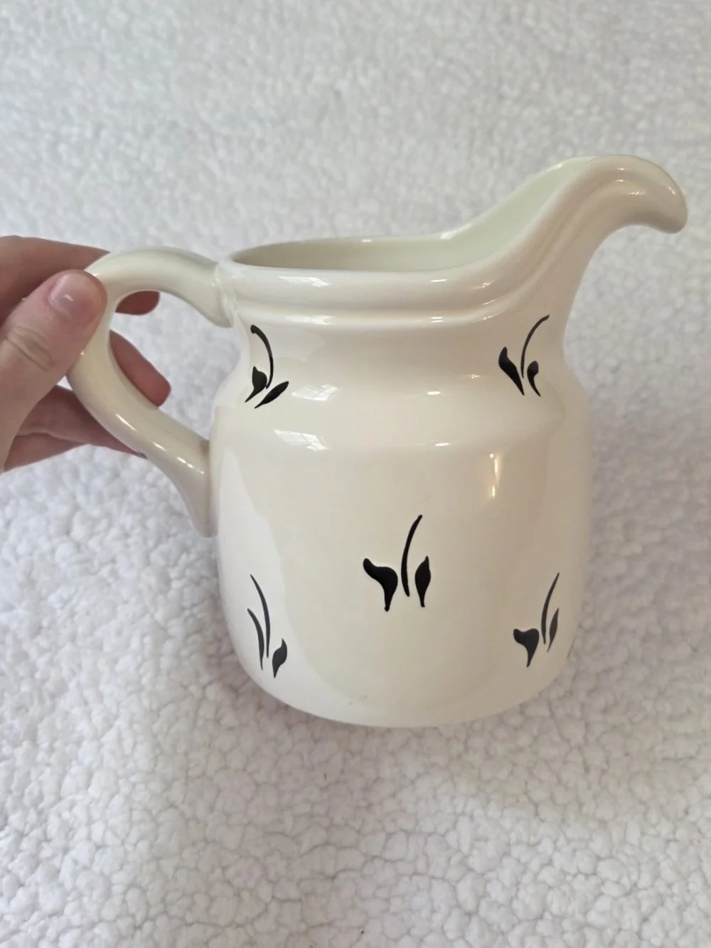 Vintage Ceramic Pitcher Lait Creamer Hand Painted Black Cream Portugal